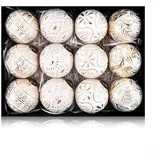12 Stück Weihnachtskugeln Weihnachtskugeln Weihnachtskugeln Ornamente mit Aufhängeschlaufe – 8 cm hängende Baum-Vintage-Dekorationen für den Innenbereich, Urlaubsdekoration – Gold-Weiß (weiß)