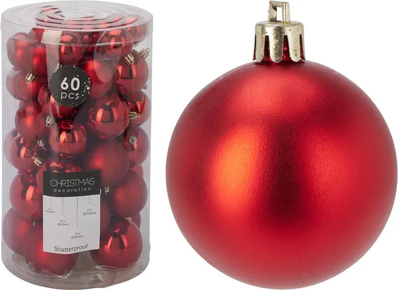 WEIHNACHTSKUGELN SET 60ST. ROT