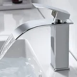 Moderner Wasserfall-Badezimmer-Wasserhahn, Waschbecken-Wasserhahn im eleganten Design, Messing-Mischbatterie, heißes und kaltes Wasser verfügbar,