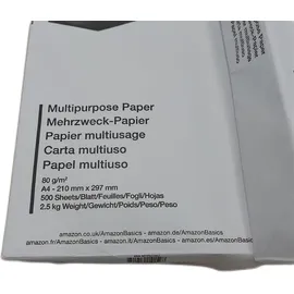 Amazon Basics Druckerpapier, DIN A4, 80 g/m2, 2500 Stück, 5 Packungen mit 500, Weiß