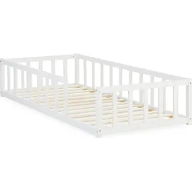 Homestyle4u Kinderbett Weiß mit Rausfallschutz 90x200 cm Bodenbett Montessori Bett Lattenrost Kleinkindbett - Weiß