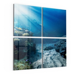 DEQORI Glasbild 'Korallenriff-Taucher', 'Korallenriff-Taucher', Glas Wandbild Bild schwebend modern blau