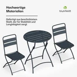 Blumfeldt RetroChic Gartenset | 1 Tisch + 2 Stühle | 60 cm | klappbar | beschichtet | wetterfest Anthrazit