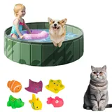 Hundepool Faltbar, Verdicketes Hundeplanschbecken Für Hunde 100 X 30 cm, Anti-Rutsch-Platten, Schnelle Entwässerung, Hundebadewanne Mit Badebürste, Schwimmbecken Kinder (Grün,100cm)
