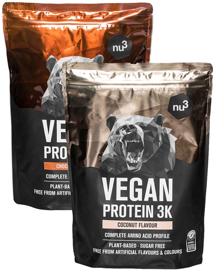 nu3 Vegan Protein 3K, Pack découverte Chocolat & Noix de coco 2x1000 g Poudre