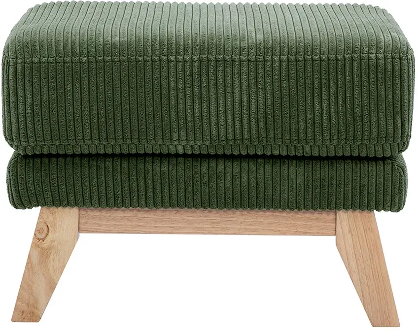 Skandinavischer Hocker aus Kord-Samt in khakigrün und hellem Holz OSLO
