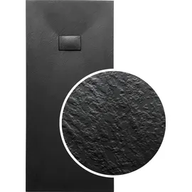 bad land Duschwanne Rechteck Steinoptik, Ablaufgarnitur im SET, Anti-Rutsch, Verbundwerkstoff Schwarz Ø Badland VIDAR 180x90x3,2 SMC