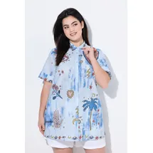 Angel Of Style by Happy Size Hemdbluse A-Linie Augen-Patchprint Weiß 50