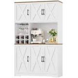 HOMECHO Küchenbuffet Küchenschrank mit Arbeitsplatte Buffetschrank mit 6 Türen Flaschenhalter und Glashalter 180x106x37cm weiß