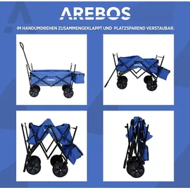 Arebos Bollerwagen faltbar blau inkl. 2 Netztaschen und Außentasche