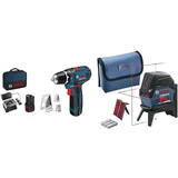 Bosch Professional 12V System Akku Bohrschrauber GSR 12V-15 (inkl. 2x2.0 Akku, Ladegerät, 39tlg.-Zubehör-Set) + Kreuzlinienlaser GCL 2-15 (roter Laser, mit Lotpunkten, max. 15 m, 3x AA Batterien)