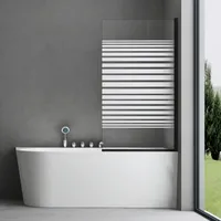 SOGOOD doporro Badewannenaufsatz Design-Duschwand für Badewanne 80x140cm schwarz Duschabtrennung ESG-Sicherheitsglas in Milchglas Streifen inkl.