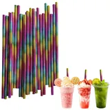 Schillernde Papierstrohhalme zum Basteln, biologisch abbaubare Einweg-Strohhalme, 20,3 cm, 6 mm Bohrung, Papier-Trinkhalme, Kaffeesaft, Cocktail-Strohhalme für Geburtstag, Hochzeit, Babyparty, Party