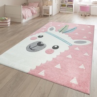 TT Home Spielteppich Kinderzimmer Alpaka Design 3-D Effekt Weich Robust Kurzflor Rosa, Größe:140x200 cm