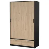 VCM Line Kleiderschrank 2 Türen 2 Schubladen Nussbaum Nachbildung schwarz matt. - Schwarz