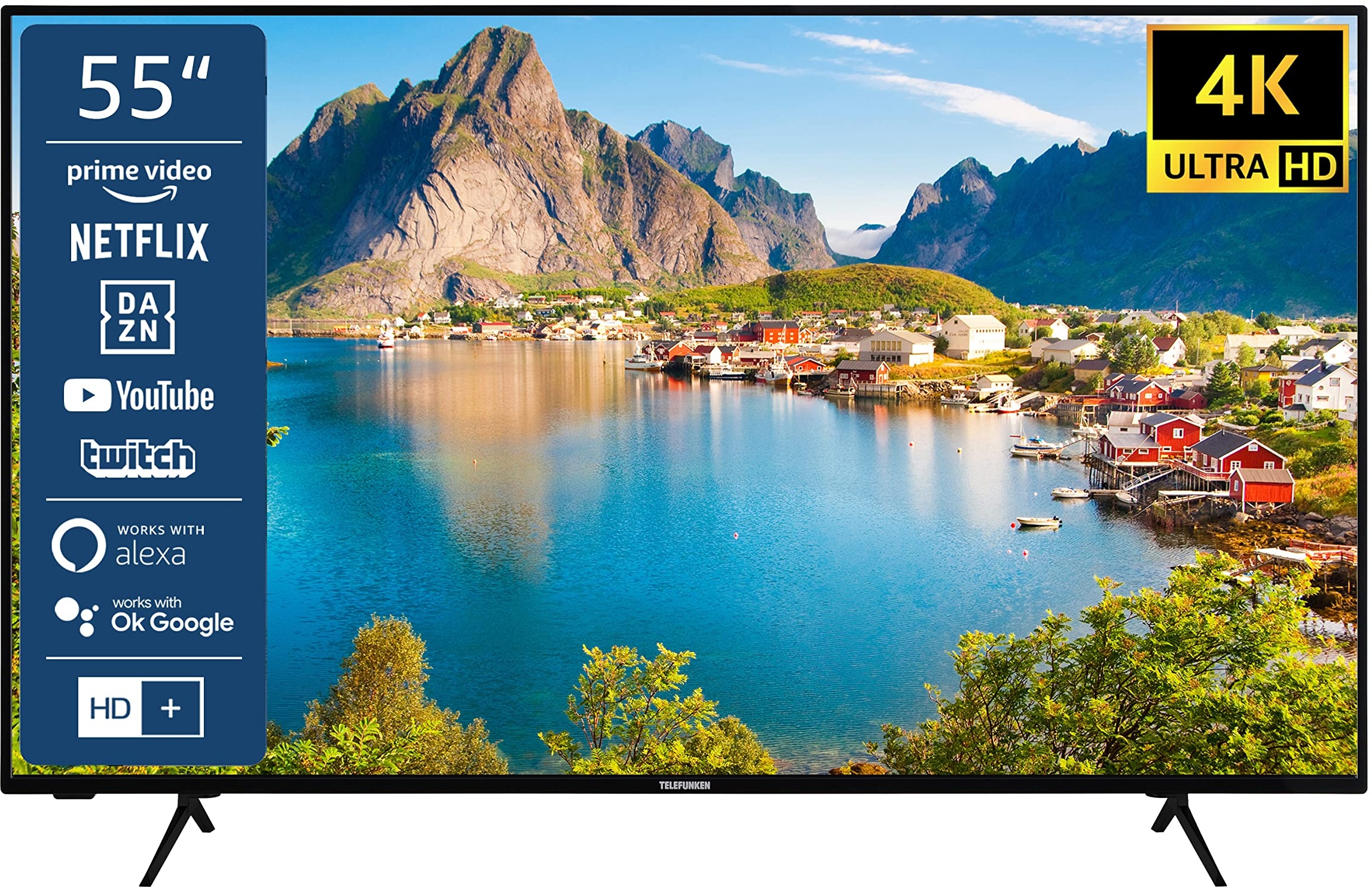 TELEFUNKEN XU55SN550S 55 Zoll Fernseher/Smart TV (4K Ultra HD, HDR, Triple-Tuner, Dolby Atmos) - Inkl. 6 Monate HD+ [2023], Schwarz