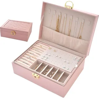 Schmuckkästchen leder abschließbar Damen Rosa Mädchen Schmuckaufbewahrung Reise Weiß rechteckig klein Schmuckbox Schwarz Schmuckkasten mit Schloss Grün (Rosa)