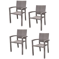 4x KONWAY® PORTO Stapelsessel Granit Premium Polyrattan Garten Sessel Stuhl Set