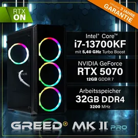 Greed Greed®MK2 Pro - High End Gaming PC - Intel Core i7 13700KF + Nvidia Geforce RTX 5070 12GB - Ultra Schneller RGB Computer + 4K Raytracing Rechner mit 5,4 GHZ - 32 GB DDR4 RAM - 1TB SSD - WLAN + W11 Pro