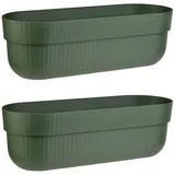 ENGELLAND - 2 x Blumenkasten, Blumentopf, Farbe: Moos-Grün, Pflanzkasten mit Wasserspeicher/Drainagesystem und Abstandshalter, 50 cm, PP-Kunststoff, Balkonkasten, länglich, formstabil