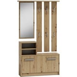 ADGO Garderobe Set Flur Artisan Eiche, Kompaktgarderobe, Flurgarderoben Set Modern, Garderobe Set, Kleiderschränke, Spiegel und Kleiderbügel und Schuhschrank, 6 Kleiderbügel für Kleidung und Mäntel