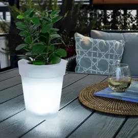 ETC Shop Solar LED Blumenkübel Blumentopf weiß-satiniert, 17 cm,