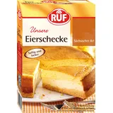 RUF Eierschecke Kuchen, Backmischung für einen cremigen Käsekuchen sächsischer Art mit Quark-Füllung und Scheckenmasse