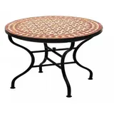 Marrakesch Orient & Mediterran Interior Gartentisch Marokkanischer Mosaiktisch Albaicin Beige Bordeaux ø 60cm, 45cm hoch, Handarbeit rot