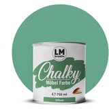 Chalky Möbelfarbe Kreidefarbe für Möbel 750 ml / 1,05 kg (Olive), matt finish In- & Outdoor Kreide-Farbe für Shabby-Chic, Vintage Look, Landhaus Stil Möbel streichen