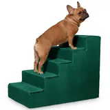 VELORA H&L Hundetreppe 5 Stufen Dunkelgrün - Stabile Holzkonstruktion mit Veloursbezug, rutschfeste Hundetreppe für Sofa und Bett, Haustiertreppe für Hunde und Katzen, Belastbar bis 80 kg