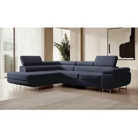 Selsey Ecksofa mit Schlaffunktion, Bettkasten, Ottomane links, Veloursbezug Dunkelblau - Maße (cm): B: 275 H: 90