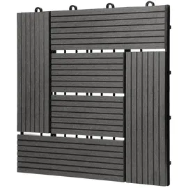 ECD Germany WPC Terrassenfliesen 30x30 cm 11Er Spar Set Anthrazit Mosaik, Holzoptik, Bodenbelag mit Drainage, Terrassendielen Balkonfliesen, Klickfliesen für Terrasse Garten und Balkon