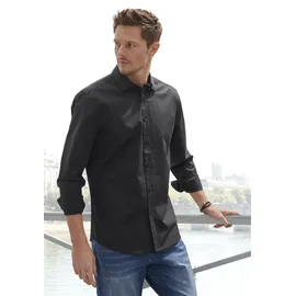 John Devin Langarmhemd JOHN DEVIN "elastische Baumwollqualität", Herren, Gr. XL (43/44), N-Gr, schwarz, Web, Obermaterial: 97% Baumwolle, 3% Elasthan, unifarben, körpernah, Rundhals, 1-Knopf-Manschette, Hemden, für maximale Bewegungsfreiheit durch Stretch