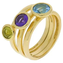 ZEEme Gemstones Ring-Set Silber 925 vergoldet mit Blautopas (beh.) Peridot Amethyst