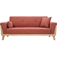 Skandinavisches Sofa aus terracottafarbenem Stoff mit Samteffekt und hellem Holz 3-Sitzer FJORD