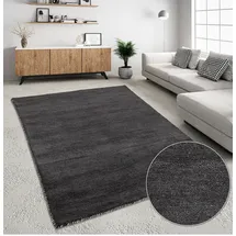 THEKO Wollteppich THEKO "Gabbeh Uni, Handgefertigt, meliert, auch als Läufer erhältlich, Wolle" Gr. 8, grau (dunkelgrau), B:300cm H:14mm L:400cm, Wolle, Teppiche, Schlafzimmer, Wohnzimmer, Esszimmer, auch als Läufer oder rund