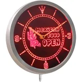 nc0273-r OPEN Mexican Food Cactu Bar Neon Sign LED Wall Clock Uhr Leuchtuhr/Leuchtende Wanduhr