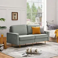 Yaheetech 2-Sitzer Sofa, Samt-Sofa mit Metallbeinen 2er Gästesofa Polstersofa Schlafcouch für kleine Räume/Wohnzimmer/Schlafzimmer/Gästezimmer Grau