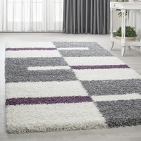 HomebyHome Teppich Wohnzimmer und Schlafzimmer Shaggy Teppich Kariert Moderne Design Rot Grau und Weiss 120x170 cm - Hochflor Teppich Wohnzimmer Extra Weich Pflegeleicht - Carpet Living Room