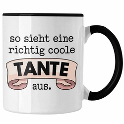 Trendation Tasse Trendation – Beste Tante Geschenk Tasse mit Spruch Kaffeetasse für Coole Tante schwarz