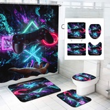 SMchwbc 4-teiliges Gaming-Duschvorhang-Set Gaming Duschvorhang 180x200 Gamer GamingTextil Duschvorhänge Polyester Badezimmerteppich 4-teiliges Set (200 x 240 cm(BxH),4)