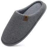 ONCAI Hausschuhe Herren Rückstellschaum Memory Foam Herren Pantoffeln und Mann Haus Schuhe mit Kunstpelz Futter und Indoor Outdoor Gummisohlen Grau Größe 48 EU - 48 EU