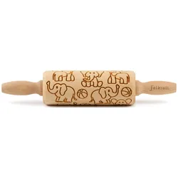 Teigroller FOLKROLL "Elefanten", braun (holzfarben), L:23cm Ø:4,5cm, Buchenholz, Teigroller, Keksteig im Handumdrehen mit Motiv versehen