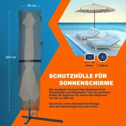 Kingsleeve Sonnenschirm Abdeckung bis Ø 350 cm mit Stab Winterfest Wasserabweisend Wetterfest Robust Groß Schutzhülle
