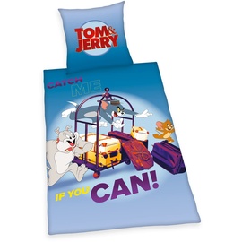 Herding Tom & Jerry Bettwäsche-Set, Kopfkissenbezug 80 x 80 cm, Bettbezug 135 x 200 cm, Mit Knopfleiste, 100% Baumwolle/Linon