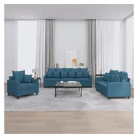 VidaXL 3-tlg. Sofagarnitur mit Kissen Blau Samt