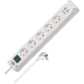 Brennenstuhl Steckdosenleiste mit USB-Ladefunktion 5fach weiß 3m H05VV-F 3G1,5 mit Schalter