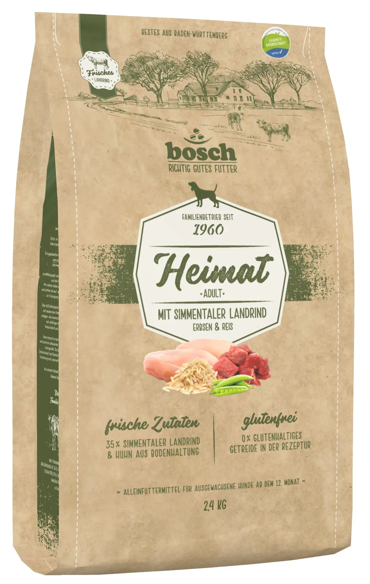 Bosch Heimat Hundefutter Adult mit Simmentaler Landrind, 2,4 kg