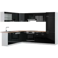Vicco Eckküche, Schwarz Hochglanz, Weiß, Holzwerkstoff, L-Form,Formgebogen, 287x81.6x60 cm, Küchen, Eckküchen, Eckküchen ohne Geräte