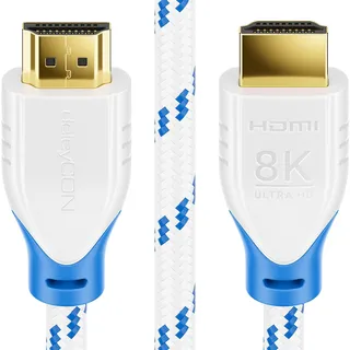 deleyCON 1,5m 8K HDMI 2.1 Kabel (48G, ULTRA Highspeed) 8K@60Hz 4K@120Hz 2K@144Hz/165Hz EARC HDCP 2.3/2.2 - Kompatibel mit DTS:X Dynamisches HDR Dolby Atmos TV PS5 Xbox Soundbar Monitor - Weiß